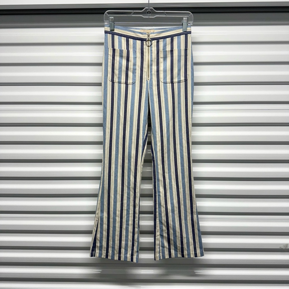 Urban Outfitters Blue Cream Striped Flare Pants
